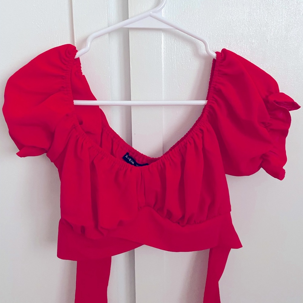 Red tie up crop top